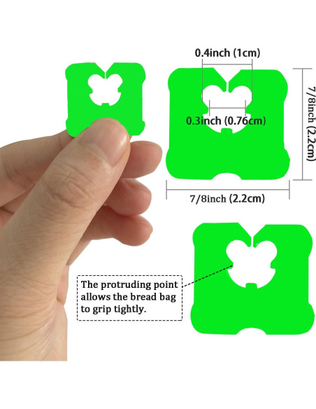 100 Clips de Bolsa de Pan Reutilizables Howinn Verde 3.2x3.2cm