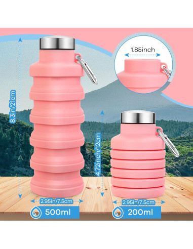 Botella de Agua Plegable Rotayi 0.47L Silicona Rosa