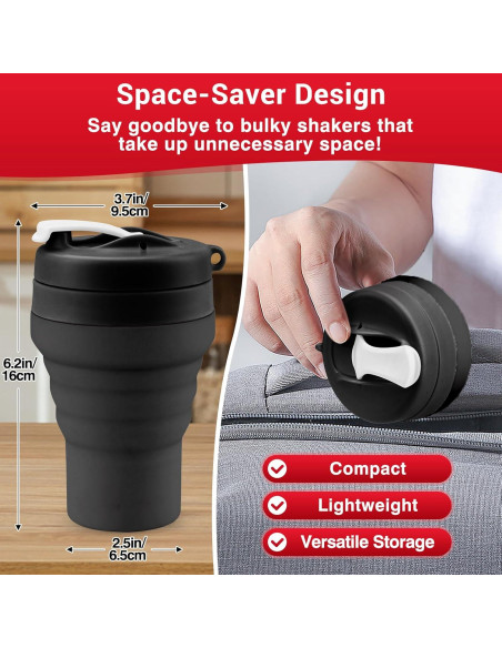 Botella Mezcladora Plegable Tilcore 600ml Silicona a Prueba de Fugas