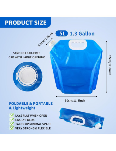5 Pcs Bolsa de Agua Plegable MATUFF 4.9 Litros Sin Fugas