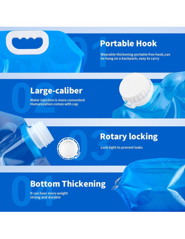 5 Pcs Bolsa de Agua Plegable MATUFF 4.9 Litros Sin Fugas