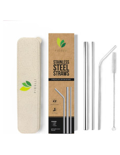 Juego de Popotes Reutilizables FIDELLI de Acero Inoxidable - 3 Piezas