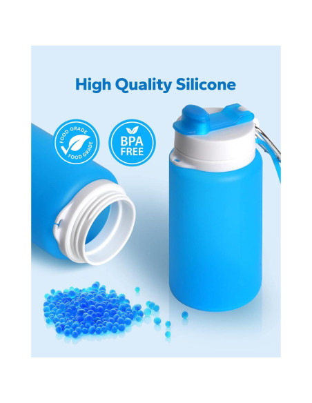 Botella de Agua Plegable MCOMCE 550ml Libre de BPA Azul Botella de Agua Plegable MCOMCE 550ml Libre de BPA Azul