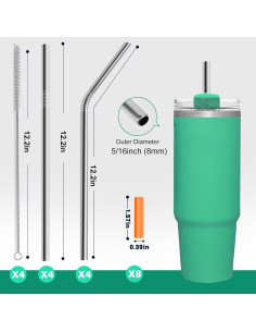 Popotes de Acero Inoxidable Keecomfy 30.99 cm Reutilizables 8 Unidades 2
