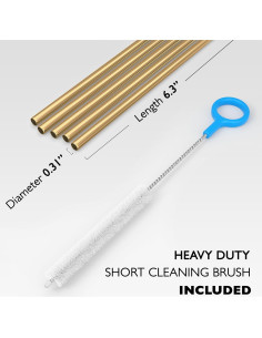 5 Pajitas Cortas de Acero Inoxidable Fiesta First Oro 16 cm 2