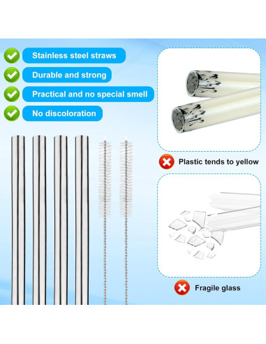 4 Pajitas de Acero Inoxidable Lasuroa para Botellas Owala 24oz 32oz