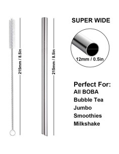 Popotes Reutilizables Morneve de Acero Inoxidable 12mm 2PCS 2