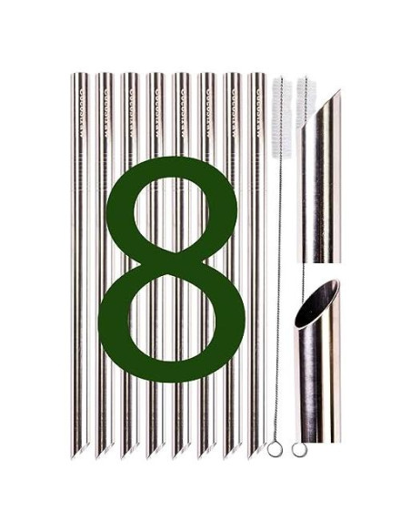 Popotes de Acero Inoxidable Extra Ancho CocoStraw 12mm x 24.2cm