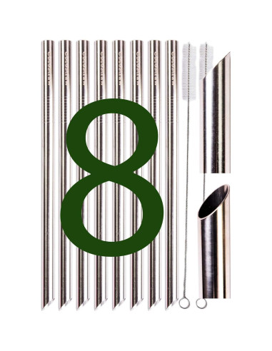 Popotes de Acero Inoxidable Extra Ancho CocoStraw 12mm x 24.2cm