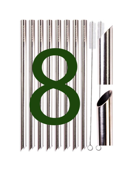 Popotes de Acero Inoxidable Extra Ancho CocoStraw 12mm x 24.2cm