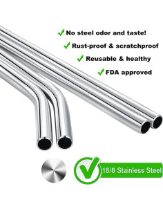 Pajitas de Acero Inoxidable Vannise Set de 4 Jumbo 1.02 cm 2