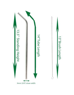 4 Popotes Jumbo Acero Inoxidable CocoStraw 35.56 cm + Puntas 2