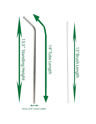 4 Popotes Jumbo Acero Inoxidable CocoStraw 35.56 cm + Puntas