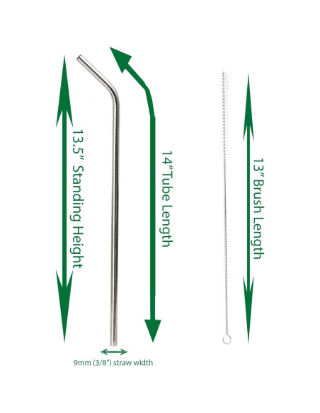 4 Popotes Jumbo Acero Inoxidable CocoStraw 35.56 cm + Puntas