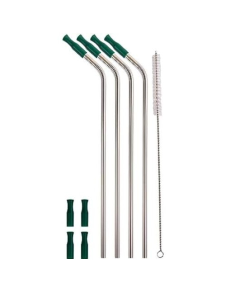 4 Popotes Jumbo Acero Inoxidable CocoStraw 35.56 cm + Puntas