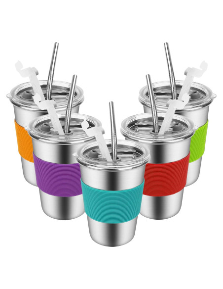 Tazas de Acero Inoxidable Yummy Sam 12oz con Pajitas - 5 Piezas
