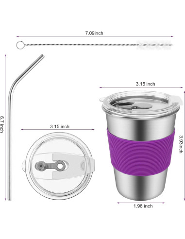 Tazas de Acero Inoxidable Yummy Sam 12oz con Pajitas - 5 Piezas