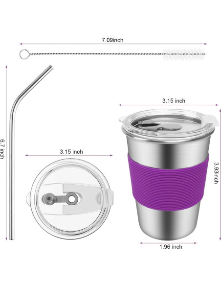 Tazas de Acero Inoxidable Yummy Sam 12oz con Pajitas - 5 Piezas