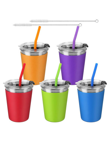 5 Vasos de Acero Inoxidable ShineMe 12oz con Pajitas Silicona