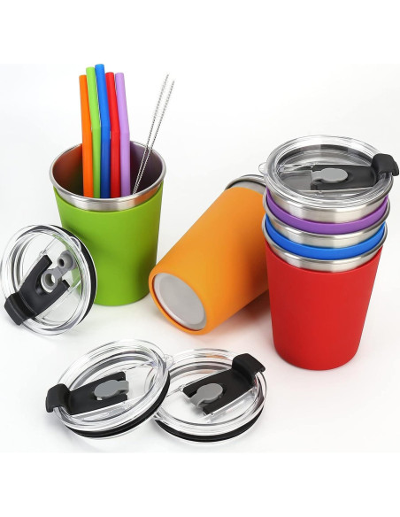 5 Vasos de Acero Inoxidable ShineMe 12oz con Pajitas Silicona