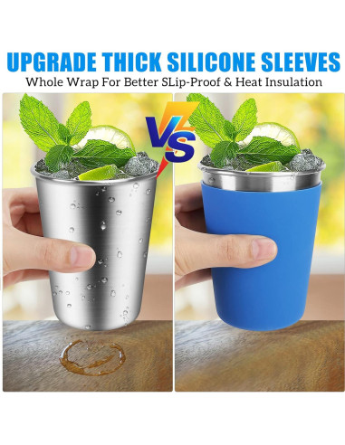 5 Vasos de Acero Inoxidable ShineMe 12oz con Pajitas Silicona