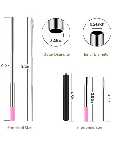 Popotes Reutilizables Plegables PHIRDE 2 PCS Acero Inoxidable