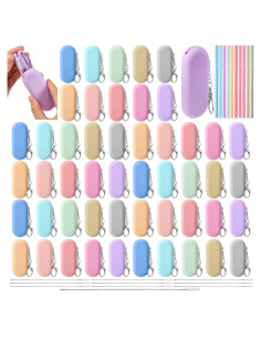 50 Pajitas de Silicona Reutilizables Rtteri con Estuche y Cepillos