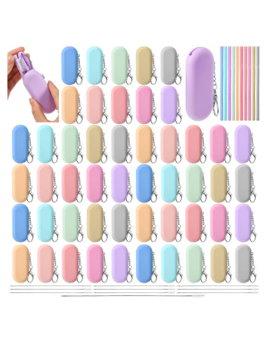 50 Pajitas de Silicona Reutilizables Rtteri con Estuche y Cepillos