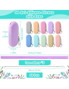 50 Pajitas de Silicona Reutilizables Rtteri con Estuche y Cepillos 2