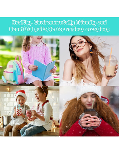 50 Pajitas de Silicona Reutilizables Rtteri con Estuche y Cepillos