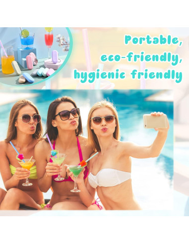 50 Pajitas de Silicona Reutilizables Rtteri con Estuche y Cepillos