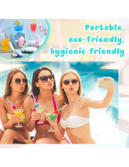 50 Pajitas de Silicona Reutilizables Rtteri con Estuche y Cepillos