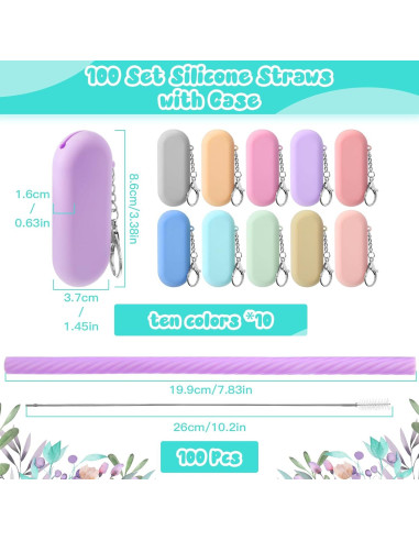 100 Pajitas Reutilizables de Silicona Rtteri con Estuche y Cepillos