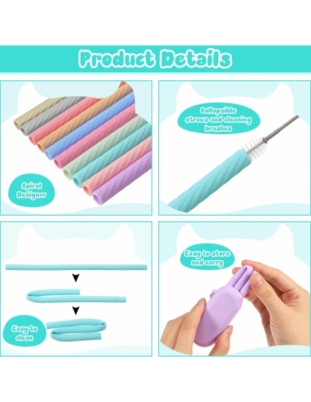 100 Pajitas Reutilizables de Silicona Rtteri con Estuche y Cepillos