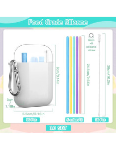 Set de 10 Pajitas de Silicona Reutilizables Mumufy con Estuche 2