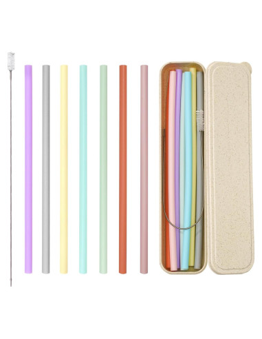 Popote Reutilizable de Silicona Hahe 23 cm Multicolor con Estuche