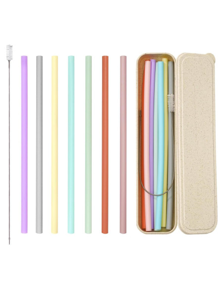 Popote Reutilizable de Silicona Hahe 23 cm Multicolor con Estuche