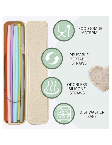 Popote Reutilizable de Silicona Hahe 23 cm Multicolor con Estuche