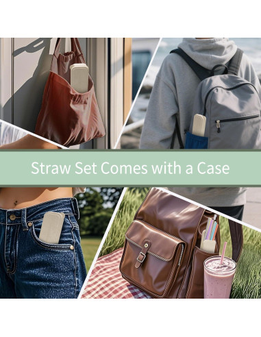 Popote Reutilizable de Silicona Hahe 23 cm Multicolor con Estuche