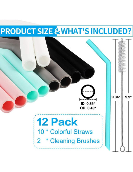 Juego de 10 Pajitas de Silicona Reutilizables CTVB 25cm