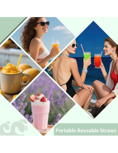 Popote Reutilizable de Silicona Hahe 23 cm Multicolor con Estuche