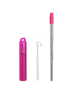 Pajitas de Metal Reutilizables uxcell Telescópicas 9.5-21 cm Fucsia