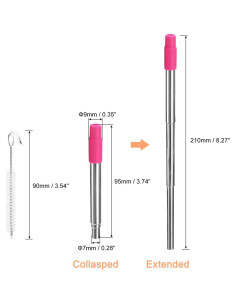Pajitas de Metal Reutilizables uxcell Telescópicas 9.5-21 cm Fucsia 2