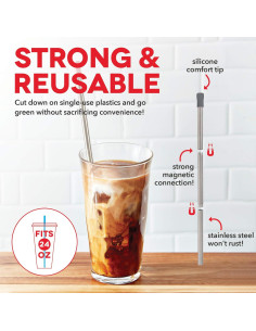 Popote Reutilizable Magnético DASH de Acero Inoxidable 24.1 cm - 2 Pack 2