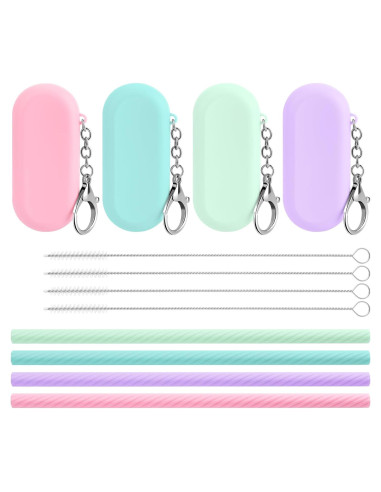 Set de 4 Popotes de Silicona Reutilizables XoGiyu con Estuche