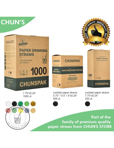 Popotes de papel Chunspak 5" negros biodegradables - 500 unidades