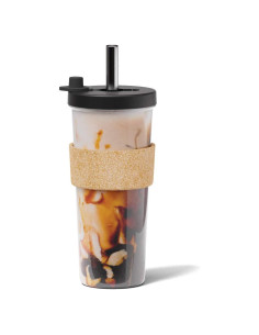 Taza de Boba Reutilizable Dodoko 24 oz con Popote Ancho - Negro
