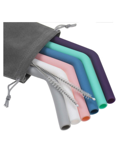 Conjunto de 6 Pajitas de Silicona Senneny Reutilizables 8mm