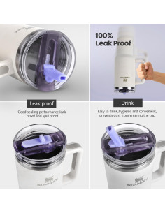 Tapa de vaso de 40 oz AMIVIE con popote plegable a prueba de fugas 2