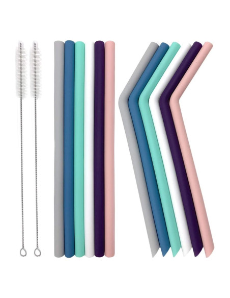 Conjunto de 12 Pajitas de Silicona Senneny Reutilizables 8mm